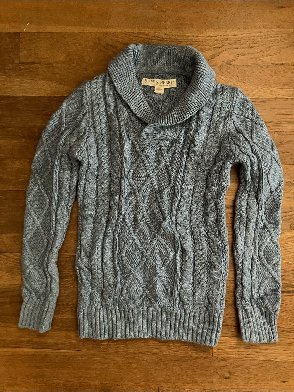 Hope & Henry Boy’s 100% GOTS-Certified Organic Shawl Collar Cable Knit Sweater